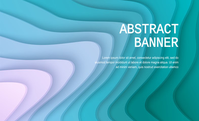 Paper cut background. Abstract realistic paper decoration for design, wavy gradient transition of green to purple layers. 3d Relief. Carving art. Cover layout design template. Vector illustration