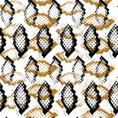 Snake skin scales texture. Seamless pattern black yellow gold isolated on white background. simple ornament, Can be used for Gift wrap, fabrics, wallpapers. Vector