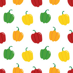 Colorful bell peppers, vector cartoon style seamless pattern background.