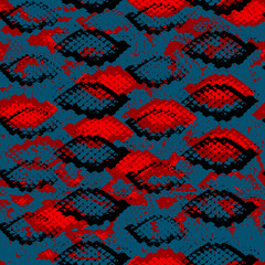 Snake skin scales texture. Seamless pattern red burgundy black on blue background. simple ornament, fashion print and trend of the season Can be used for Gift wrap, fabrics, wallpapers. Vector
