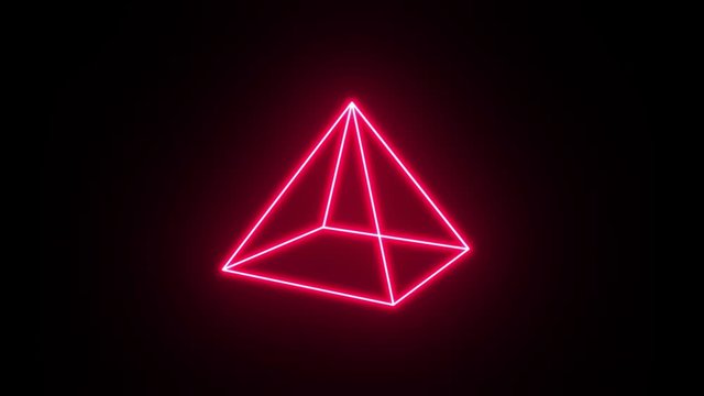 3d Pyramid With Glowing Strokes Spinning/ 4k animation of an abstract minimal background with outlined cone logo spinning