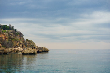 Rock in the sea and blue sky in Antalya