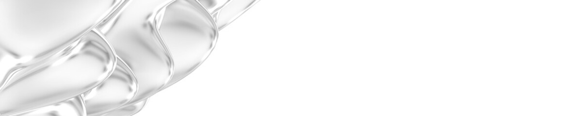 Abstract 3d rendering of ice or liquid illustration on white background with copy space for text or graphics. Horizontal banner for business, web or other creative graphic design needs.