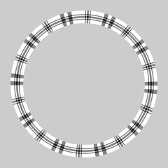 Round frame vector vintage pattern design template. Circle border designs plaid fabric texture. Scottish tartan background for collage art, gif card, handmade crafts.