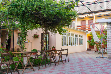 Fototapeta na wymiar The courtyard space of a small private hotel, a common plan