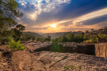 Sun setting at the Rock-Hewn Church of Saint George in Lalibela, Ethiopia
