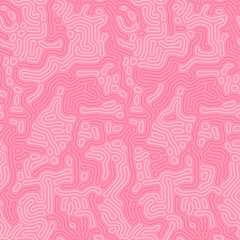Organic coral background with rounded lines. Diffusion reaction seamless pattern. Linear design with biological shapes. Abstract vector illustration in pink.