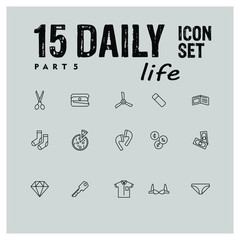 15 daily life black thin icon vector illustration set 