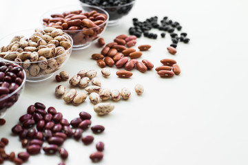 Beans seeds on a white background. Set beans seeds.