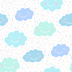 Seamless pattern with blue clouds