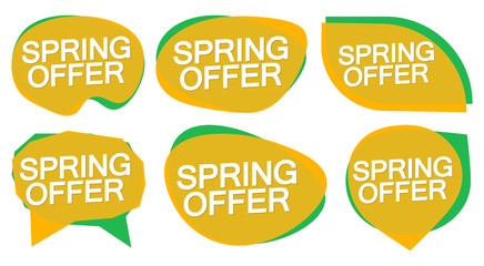 Set Spring Offer bubble banners design template, sale tags, app icons, vector illustration