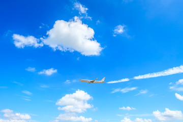 High-altitude airplane and beautiful sky in spring
