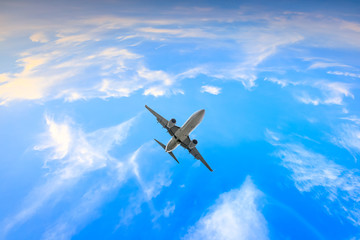 Fototapeta na wymiar High-altitude airplane and beautiful sky in spring