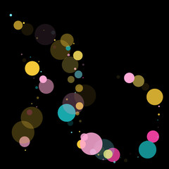 Memphis round confetti festive background in cyan blue, pink and yellow. Childish pattern vector.