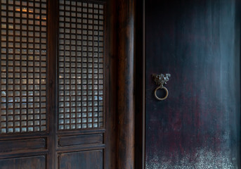 Entrance door of old building with wide and narrow lanes in Chengdu City, Sichuan Province
