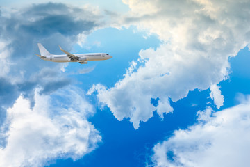 High-altitude airplane and beautiful sky in spring