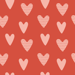 Heart pattern. Hand drawn heart design elements. Valentines Day texture. Color doodle heart. Romantic wallpaper design with symbol of love. Vector illustration