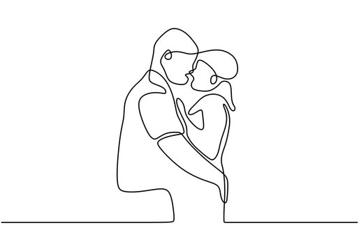 Continuous line drawing of couples hugging each other. Loving man and woman  sitting facing each other holding hands black linear sketch isolated on  white background. Romantic successful date 2119888 Vector Art at