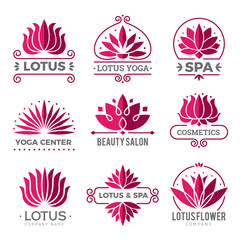 Lotus logotype. Nature botanical graphic symbols flowers for beauty spa salon vector decoration icon. Lotus floral, flower natural logotype, botanical blossom illustration