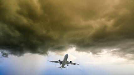 High-altitude airplane and beautiful sky at dusk