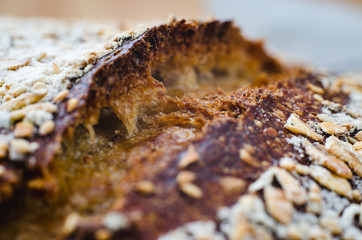 Sourdough bread crust close-up
