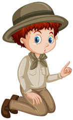 Boy in safari outfit on white background