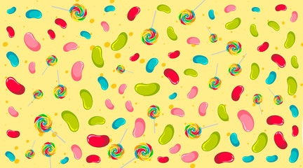 Seamless background pattern with lollipops and jelly beans