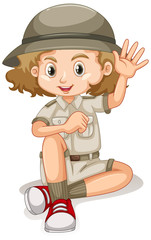 Girl in safari outfit on white background