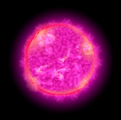 Planet with pink bright light shining in the space