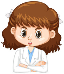 Cute girl in science gown on white background