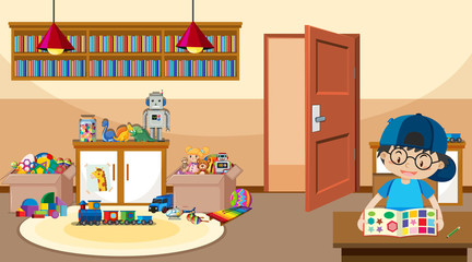 Scene with boy playing in the room