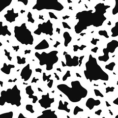 Vector black and white cow texture seamless pattern background