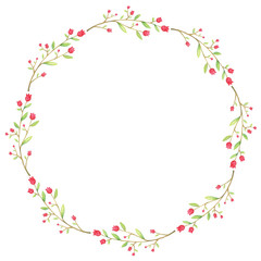 Pretty  Watercolor Flower and Leaves  Wreath 