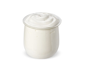 bowl of sour cream yogurt isolated on white
