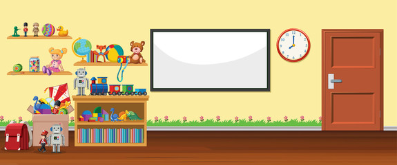 Background scene with whiteboard and toys