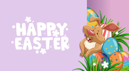 Poster design for easter with bunny and painted eggs