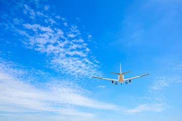 High-altitude airplane and beautiful sky in spring