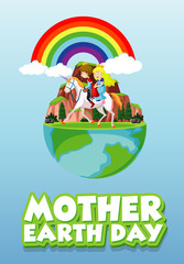 Poster design for mother earth day with prince and princess riding horse