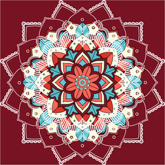 Mandala patterns on red background
