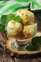 Ice cream scoops in an ice cream bowl	