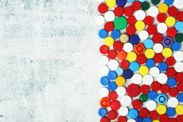 Plastic bottle caps collected for recycling	