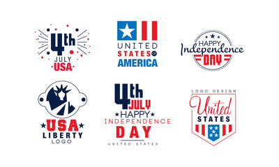 Happy Independence Day Labels Collection, United States of America Logo Design Vector Illustration