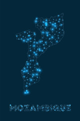 Mozambique network map. Abstract geometric map of the country. Internet connections and telecommunication design. Artistic vector illustration.
