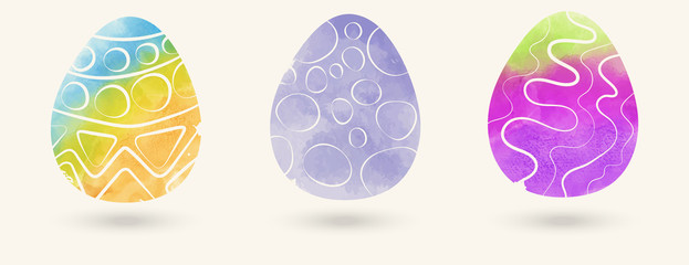 Watercolor color easter eggs set. Vector illustration