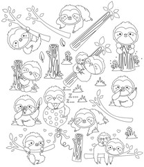 a vector of a cute sloth in black and white © Inkley