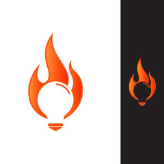 brainstorming fire creative idea vector logo design. flame illustration with negative space light bulb icon symbol