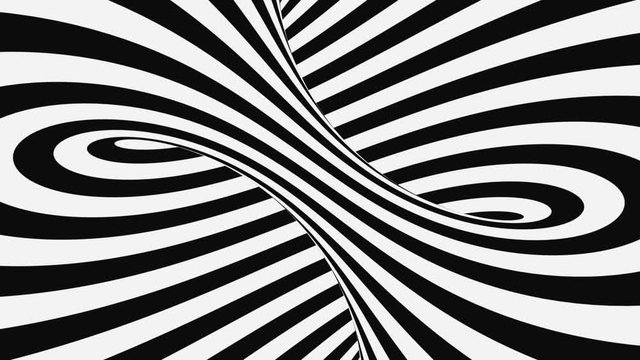 Black and white psychedelic optical illusion. Abstract hypnotic animated background. Spiral geometric looping monochrome wallpaper