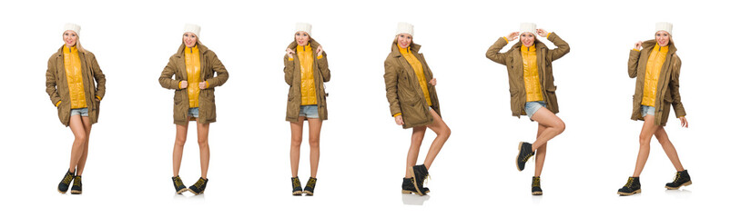 Pretty woman in jeans shorts isolated on white