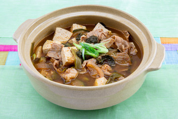 Soybean Paste Stew with Beef Brisket which is called Cadobagi Doenjan Jjigae in Korean
