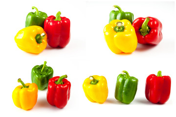 Bell peppers over white background, Green, yellow and red Fresh bell pepper